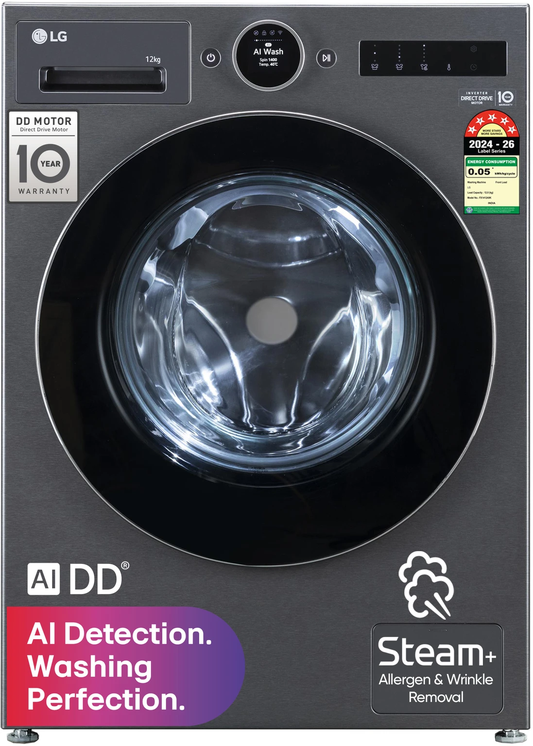 LG 12 kg Fully Automatic Front Load with In-built Heater Grey - Image 2
